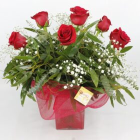 SEXTA Ramo 6 rosas rojas TAMAÑO EXTRA LARGO, con eucalipto y paniculata
